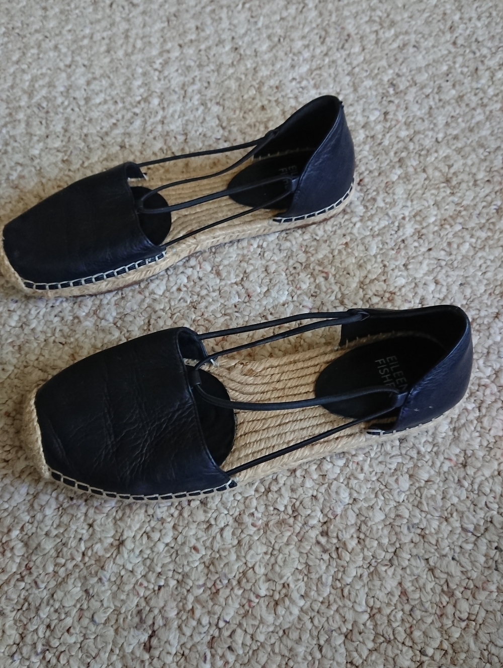 Eileen Fisher Lee d'Orsay Black Leather Espadrille Flats size 7